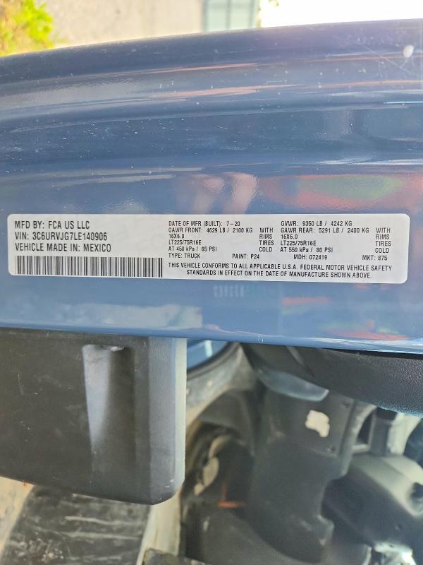 Продаж на аукціоні авто 2020 Ram Promaster 3500, vin: 3C6URVJG7LE140906, номер лоту: 58502166