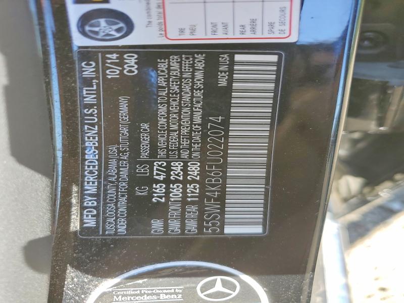 2015 Mercedes-benz C მანქანა იყიდება აუქციონზე, vin: 55SWF4KB6FU022074, აუქციონის ნომერი: 56539766