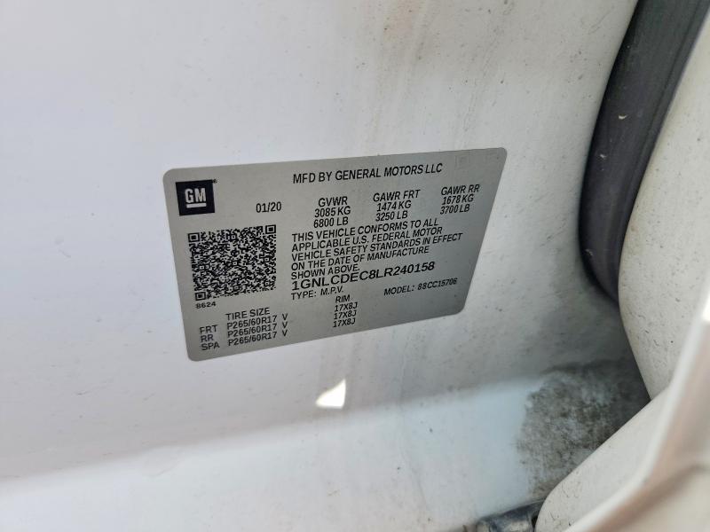 2020 Chevrolet Tahoe მანქანა იყიდება აუქციონზე, vin: 1GNLCDEC8LR240158, აუქციონის ნომერი: 57161556