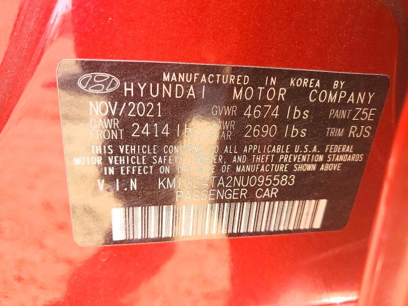 55576166 :رقم المزاد ، KMTG34TA2NU095583 vin ، 2022 Genesis G70 مزاد بيع