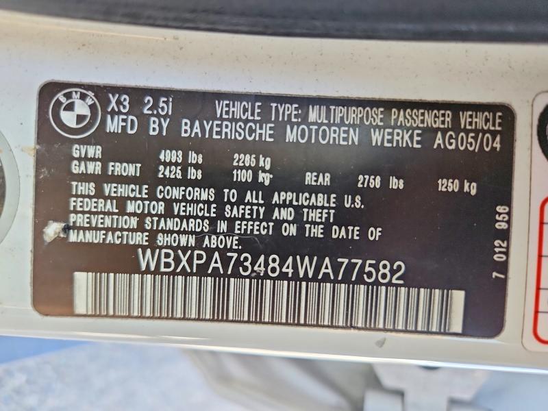 Продаж на аукціоні авто 2004 Bmw X3, vin: WBXPA73484WA77582, номер лоту: 56378306