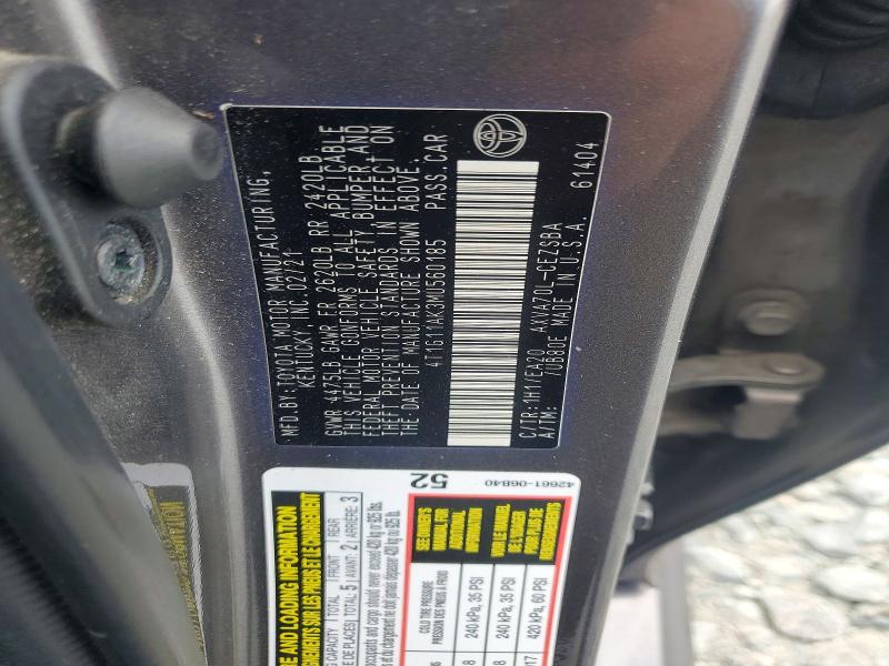 Продаж на аукціоні авто 2021 Toyota Camry, vin: 4T1G11AK3MU560185, номер лоту: 57408266