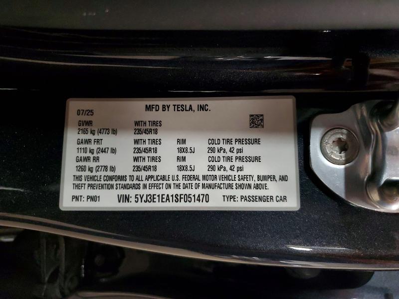 Продажа на аукционе авто 2025 Tesla Model 3, vin: 5YJ3E1EA1SF051470, номер лота: 55470916