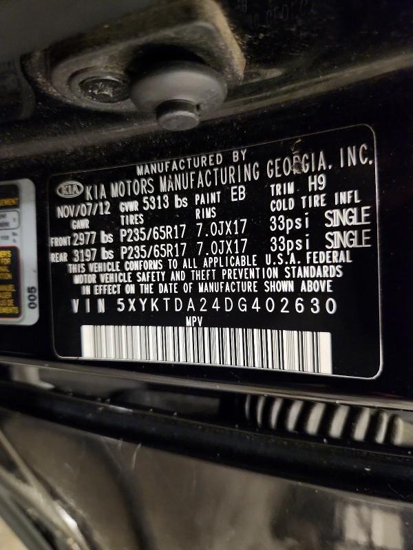 Продаж на аукціоні авто 2013 Kia Sorento, vin: 5XYKTDA24DG402630, номер лоту: 55491626