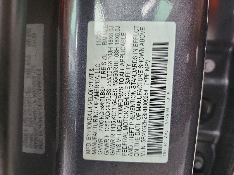 2024 Honda Pilot მანქანა იყიდება აუქციონზე, vin: 5FNYG2H28RB009284, აუქციონის ნომერი: 57259266