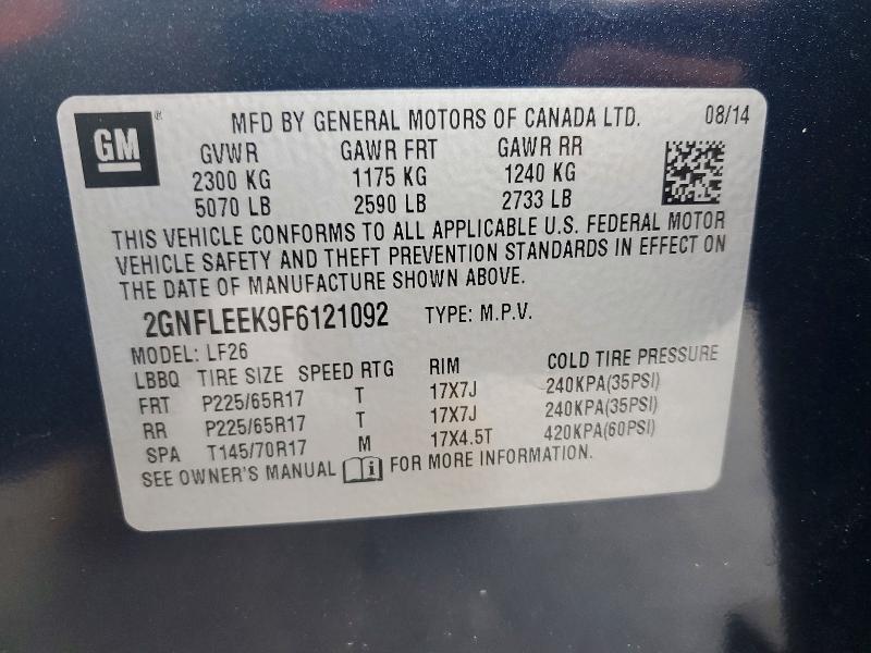 Продажа на аукционе авто 2015 Chevrolet Equinox, vin: 2GNFLEEK9F6121092, номер лота: 59073056