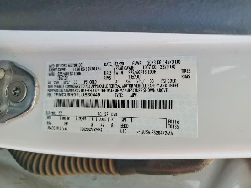 2020 Ford Escape მანქანა იყიდება აუქციონზე, vin: 1FMCU9H91LUB30449, აუქციონის ნომერი: 55908456