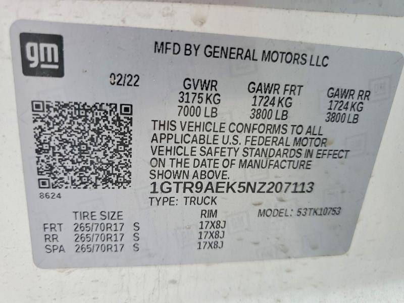 2022 Gmc Sierra Limited მანქანა იყიდება აუქციონზე, vin: 1GTR9AEK5NZ207113, აუქციონის ნომერი: 58019326