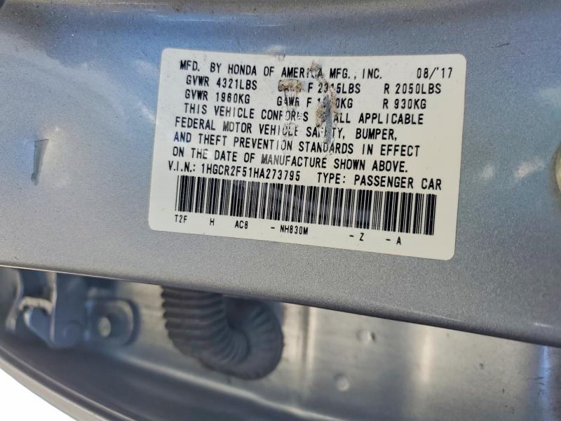 Продажа на аукционе авто 2017 Honda Accord, vin: 1HGCR2F51HA273795, номер лота: 56537976