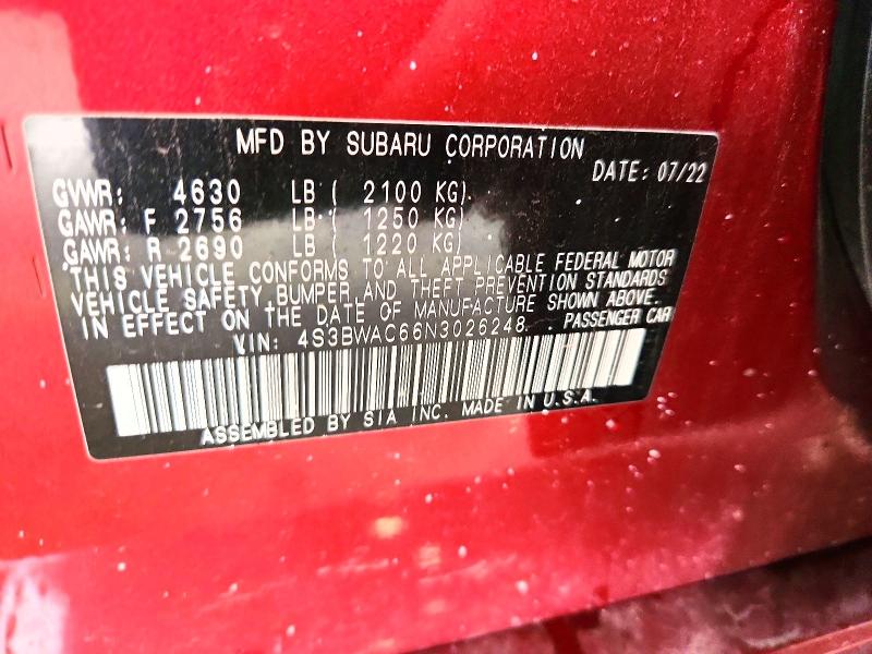 Продажа на аукционе авто 2022 Subaru Legacy, vin: 4S3BWAC66N3026248, номер лота: 57633166