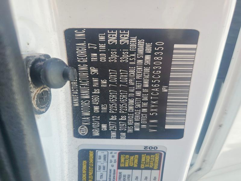 57175386 :رقم المزاد ، 5XYKTCA65CG308350 vin ، 2012 Kia Sorento مزاد بيع
