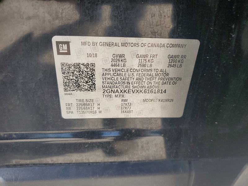 Aukcja sprzedaży 2019 Chevrolet Equinox, vin: 2GNAXKEVXK6161814, numer aukcji: 56424366