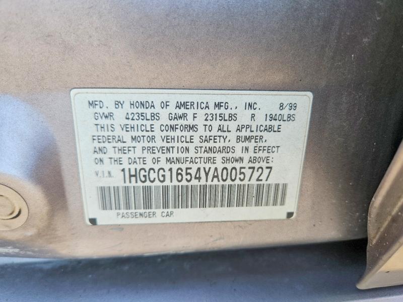 Продажа на аукционе авто 2000 Honda Accord, vin: 1HGCG1654YA005727, номер лота: 59163676