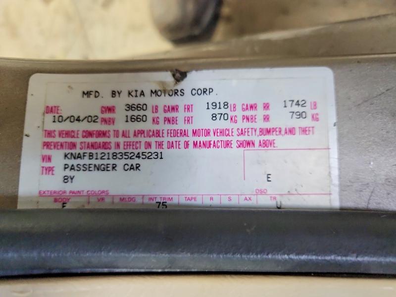 56803376 :رقم المزاد ، KNAFB121835245231 vin ، 2003 Kia Spectra مزاد بيع