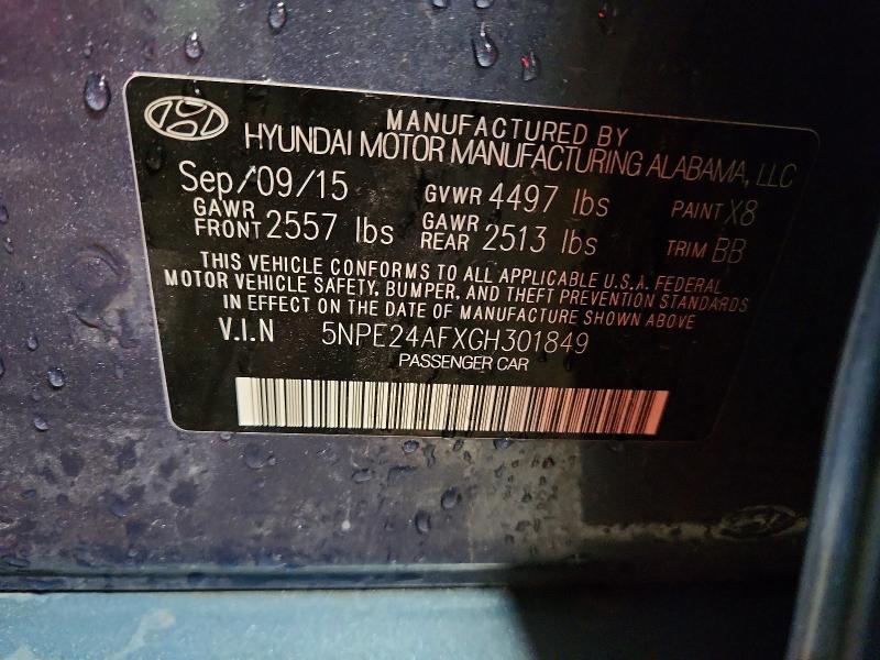 56521426 :رقم المزاد ، 5NPE24AFXGH301849 vin ، 2016 Hyundai Sonata مزاد بيع