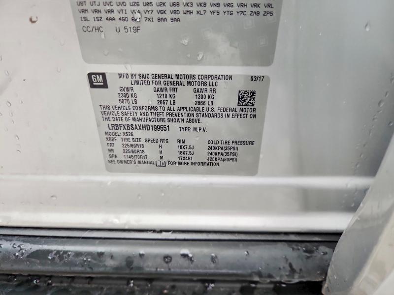 56785066 :رقم المزاد ، LRBFXBSAXHD199651 vin ، 2017 Buick Envision مزاد بيع