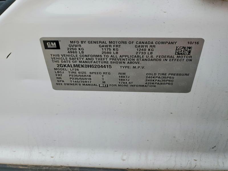 2017 Gmc Terrain მანქანა იყიდება აუქციონზე, vin: 2GKALMEK0H6204415, აუქციონის ნომერი: 54918106