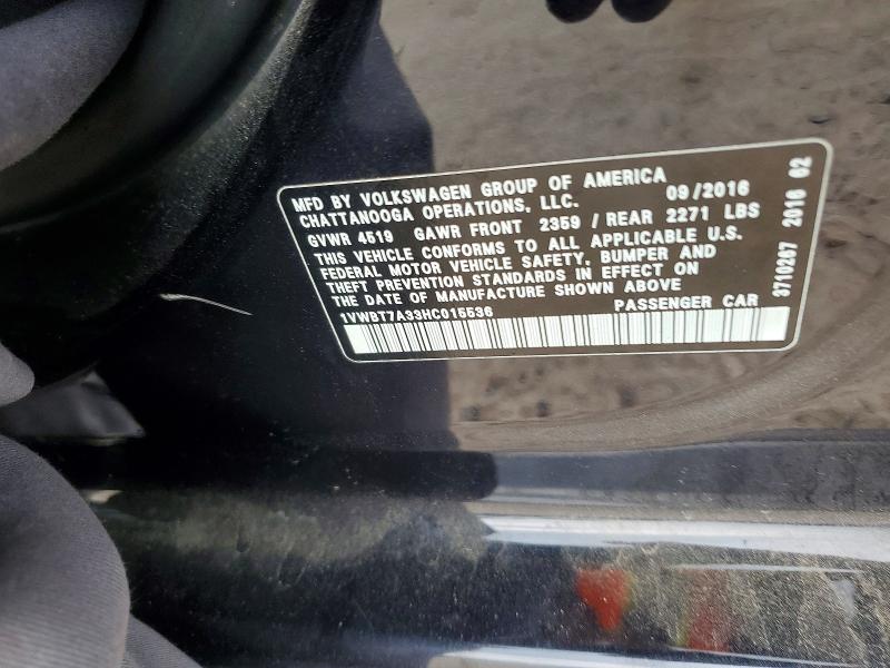 57713366 :رقم المزاد ، 1VWBT7A33HC015536 vin ، 2017 Volkswagen Passat مزاد بيع