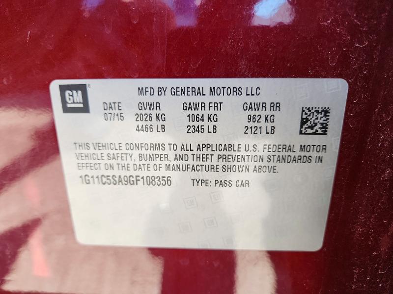 58016836 :رقم المزاد ، 1G11C5SA9GF108356 vin ، 2016 Chevrolet Malibu Limited مزاد بيع
