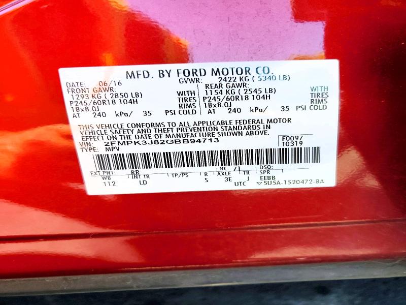 Продаж на аукціоні авто 2016 Ford Edge, vin: 2FMPK3J82GBB94713, номер лоту: 55821216