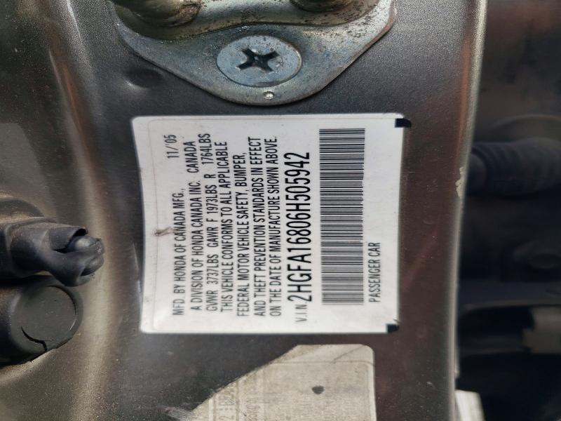Продаж на аукціоні авто 2006 Honda Civic, vin: 2HGFA16806H505942, номер лоту: 59030506