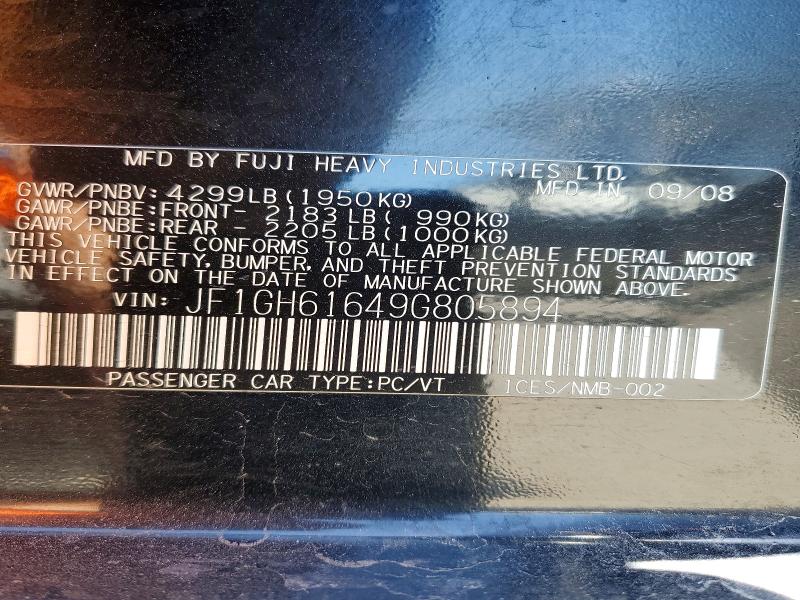 Продаж на аукціоні авто 2009 Subaru Impreza, vin: JF1GH61649G805894, номер лоту: 56317556