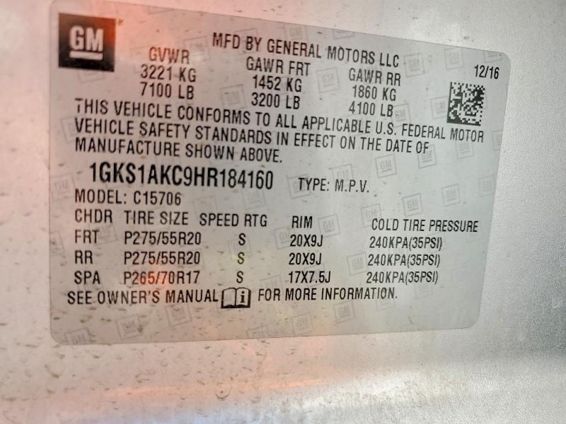 2017 Gmc Yukon მანქანა იყიდება აუქციონზე, vin: 1GKS1AKC9HR184160, აუქციონის ნომერი: 57891376