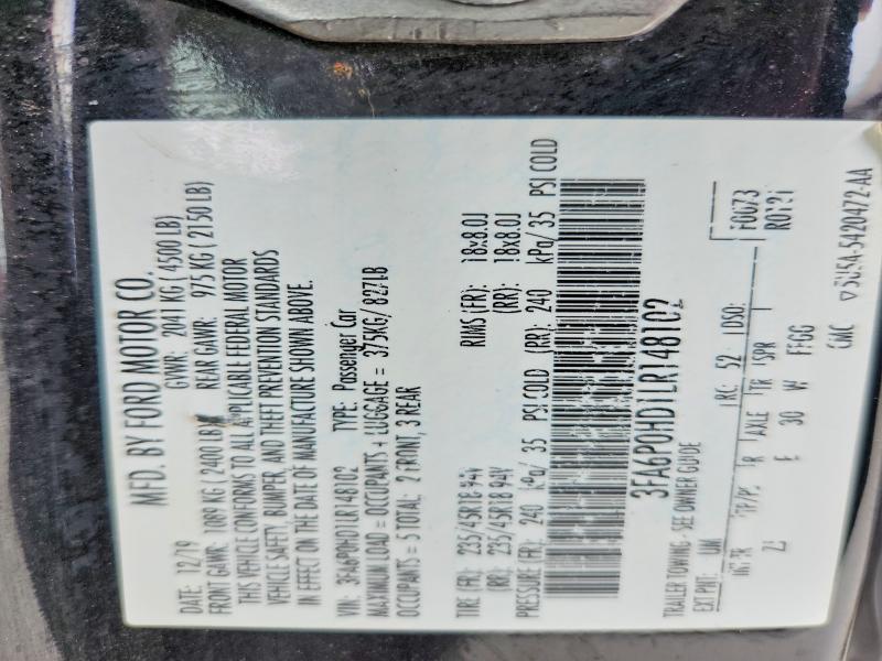 Aukcja sprzedaży 2020 Ford Fusion, vin: 3FA6P0HD1LR148102, numer aukcji: 57020306