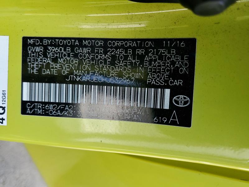 2017 Toyota Corolla Im მანქანა იყიდება აუქციონზე, vin: JTNKARJE0HJ532967, აუქციონის ნომერი: 58955516