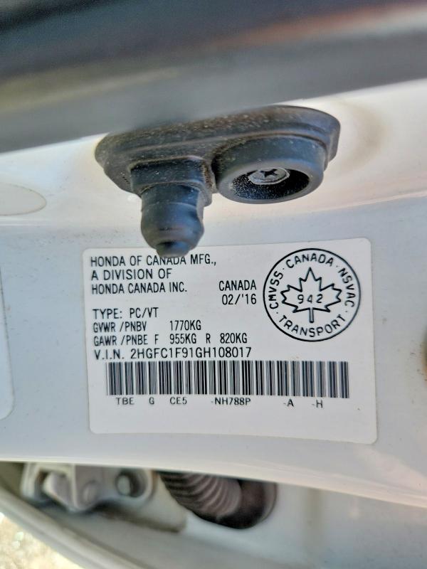 Продажа на аукционе авто 2016 Honda Civic, vin: 2HGFC1F91GH108017, номер лота: 55413516