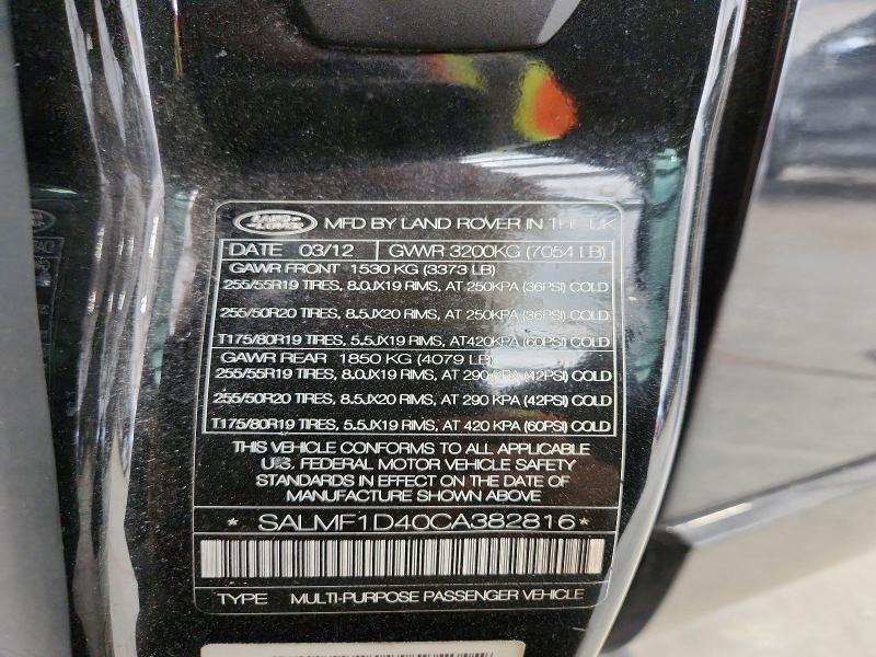 56497656 :رقم المزاد ، SALMF1D40CA382816 vin ، 2012 Land Rover Range Rover مزاد بيع