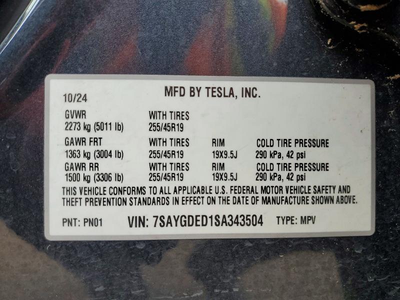 Продажа на аукционе авто 2025 Tesla Model Y, vin: 7SAYGDED1SA343504, номер лота: 53812696