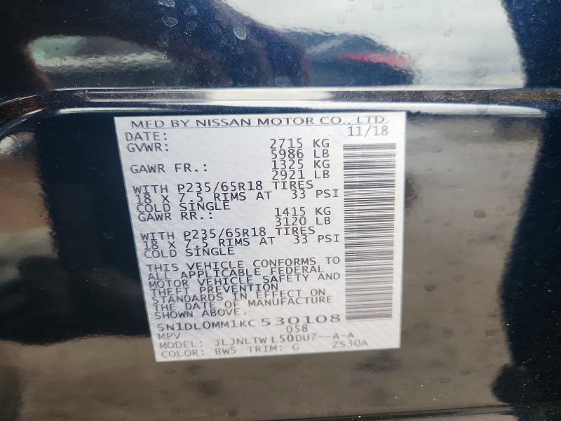 Aukcja sprzedaży 2019 Infiniti Qx60, vin: 5N1DL0MM1KC530108, numer aukcji: 57477446