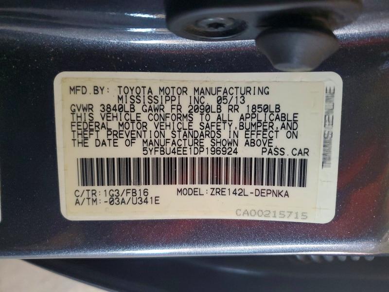 56297656 :رقم المزاد ، 5YFBU4EE1DP196924 vin ، 2013 Toyota Corolla مزاد بيع
