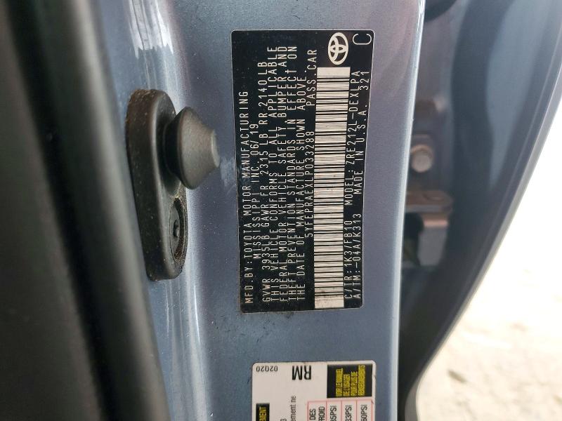 2020 Toyota Corolla მანქანა იყიდება აუქციონზე, vin: 5YFEPRAEXLP033288, აუქციონის ნომერი: 57624386