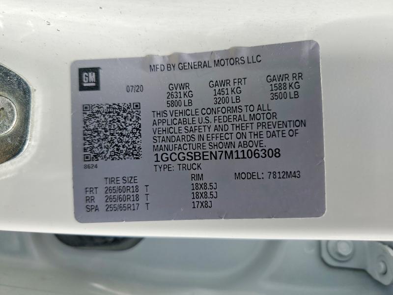 57880656 :رقم المزاد ، 1GCGSBEN7M1106308 vin ، 2021 Chevrolet Colorado مزاد بيع