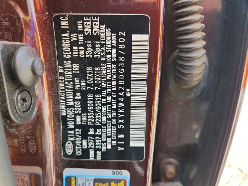 85978845 :رقم المزاد ، 5XYKW4A28DG387802 vin ، 2013 Kia Sorento مزاد بيع