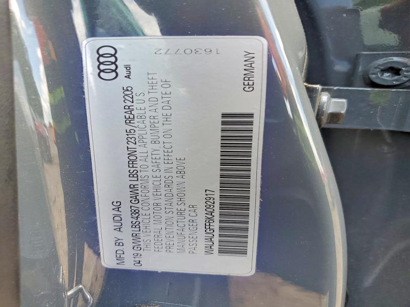Aukcja sprzedaży 2019 Audi A3, vin: WAUAUGFF6KA092917, numer aukcji: 56899076