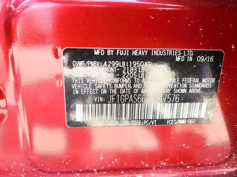 56704556 :رقم المزاد ، JF1GPAS66G8347576 vin ، 2016 Subaru Impreza مزاد بيع