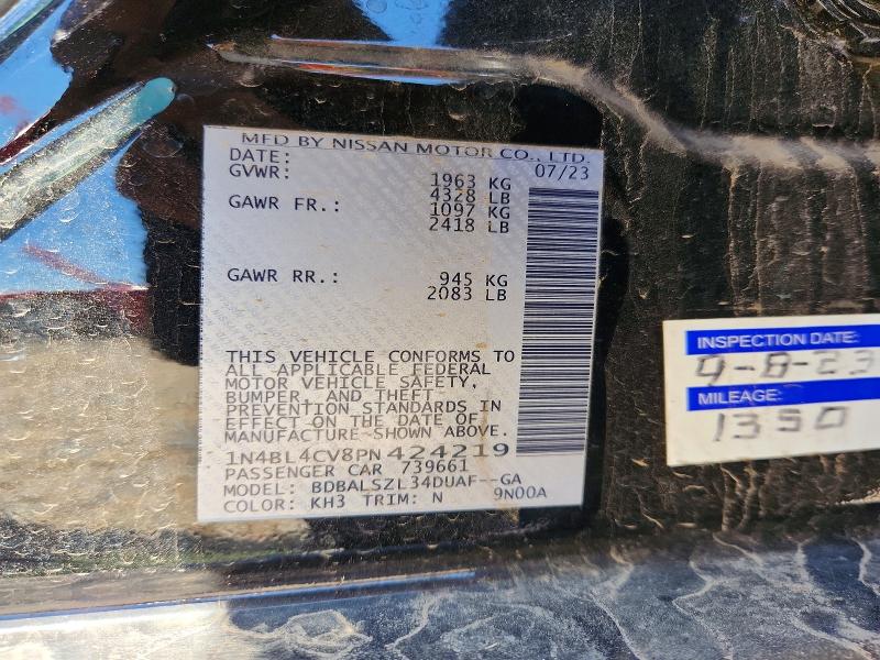 2023 Nissan Altima მანქანა იყიდება აუქციონზე, vin: 1N4BL4CV8PN424219, აუქციონის ნომერი: 57504006