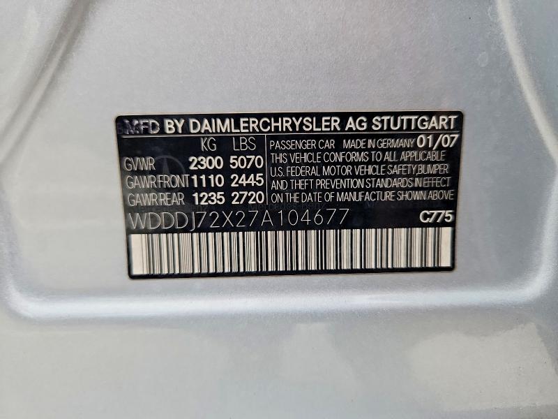 Aukcja sprzedaży 2007 Mercedes-benz Cls, vin: WDDDJ72X27A104677, numer aukcji: 54556256