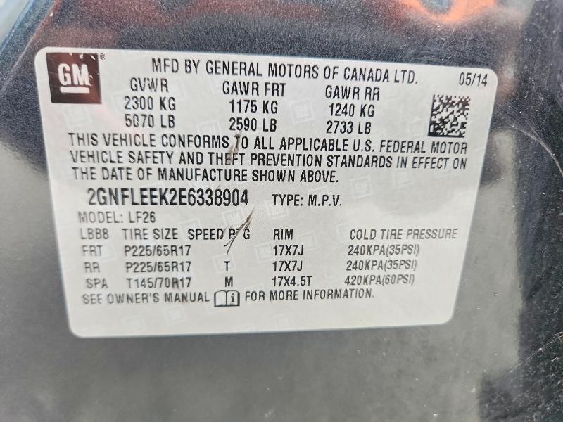 2014 Chevrolet Equinox მანქანა იყიდება აუქციონზე, vin: 2GNFLEEK2E6338904, აუქციონის ნომერი: 58526546