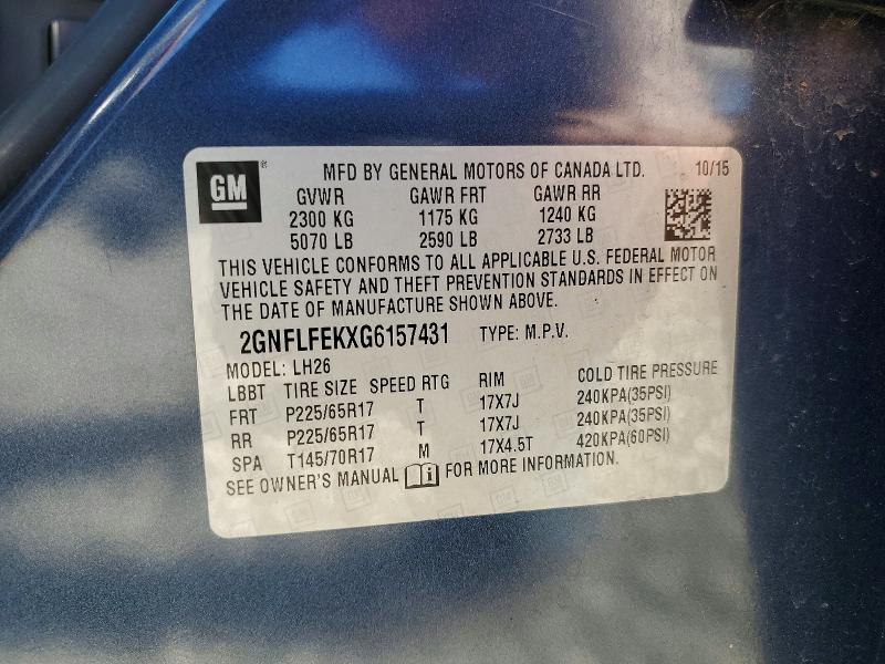 56086136 :رقم المزاد ، 2GNFLFEKXG6157431 vin ، 2016 Chevrolet Equinox مزاد بيع