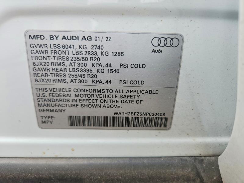 55569366 :رقم المزاد ، WA1H2BFZ5NP030408 vin ، 2022 Audi Q4 E-tron مزاد بيع