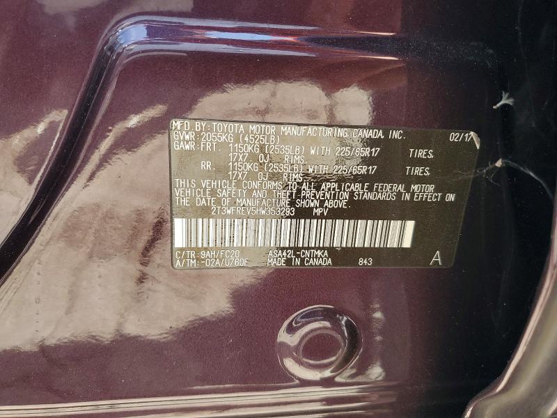 56086636 :رقم المزاد ، 2T3WFREV5HW353293 vin ، 2017 Toyota Rav4 مزاد بيع