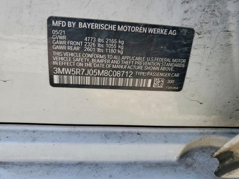 2021 Bmw 330xi მანქანა იყიდება აუქციონზე, vin: 3MW5R7J05M8C08712, აუქციონის ნომერი: 57267486