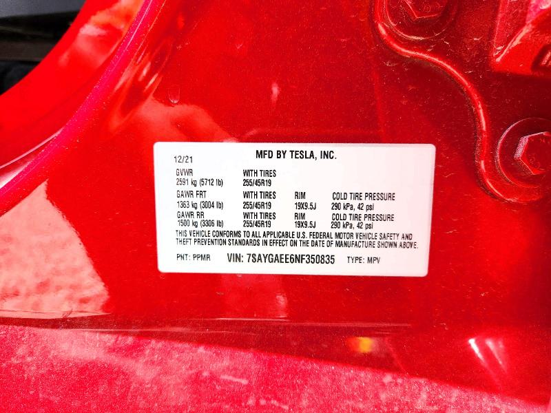 57079616 :رقم المزاد ، 7SAYGAEE6NF350835 vin ، 2022 Tesla Model Y مزاد بيع