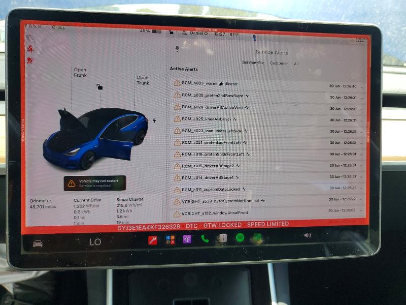 2019 Tesla Model 3 მანქანა იყიდება აუქციონზე, vin: 5YJ3E1EA4KF326328, აუქციონის ნომერი: 58935126