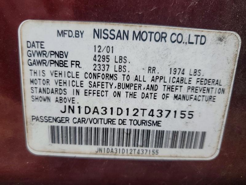 Aukcja sprzedaży 2002 Nissan Maxima, vin: JN1DA31D12T437155, numer aukcji: 57731806