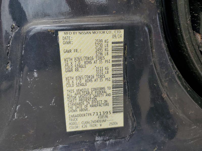 2015 Nissan Frontier მანქანა იყიდება აუქციონზე, vin: 1N6AD0ER7FN711395, აუქციონის ნომერი: 57414986
